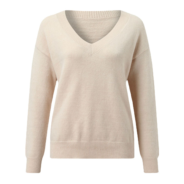 Damen eleganter V-Ausschnitt Pullover aus weichem Material mit überschnittenen Schultern Drune