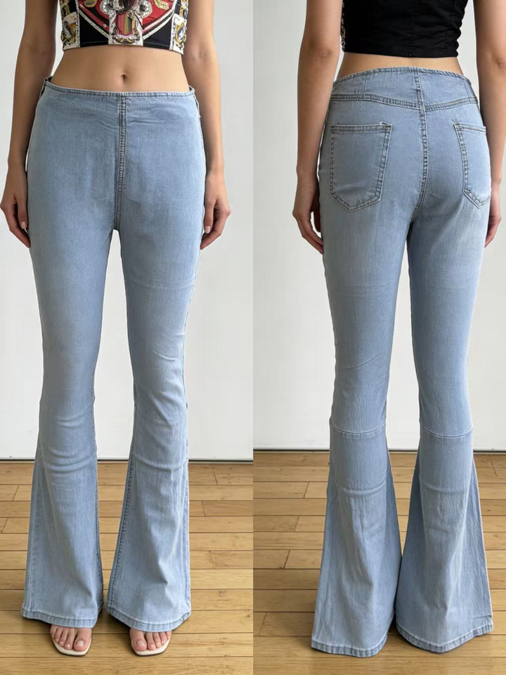 Damen modische Flared Jeanshose mit hohem Bund und komfortablem Schnitt Drune