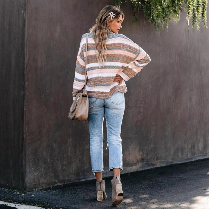 Damen lässiger Pullover mit breitem Streifenmuster und weichem Material Drune