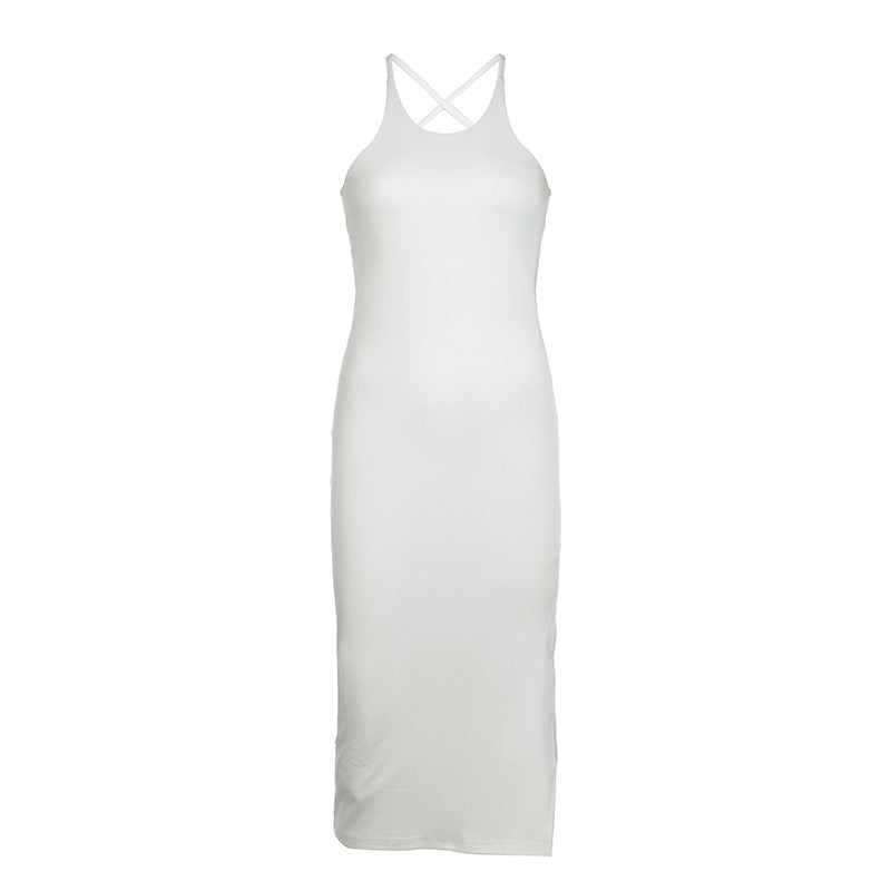 Damen figurbetontes Midikleid mit Schlitz und modernen Spaghettiträgern Drune