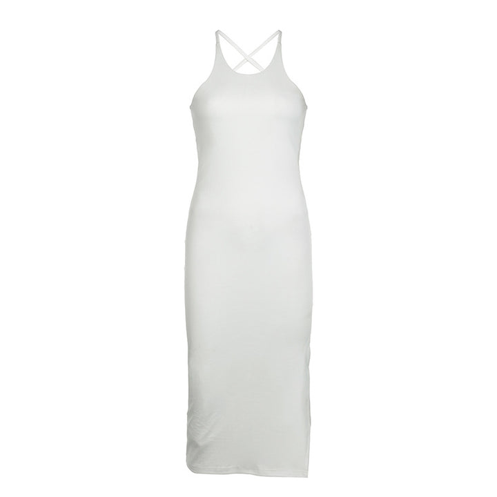 Damen figurbetontes Midikleid mit Schlitz und modernen Spaghettiträgern Drune