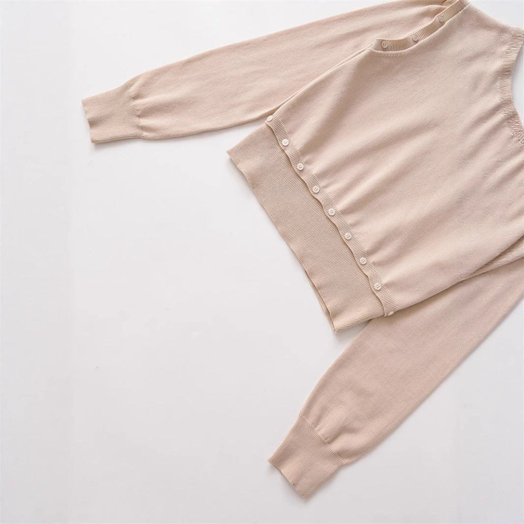 Damen Strickpullover mit V-Ausschnitt und dekorativen Knöpfen Drune