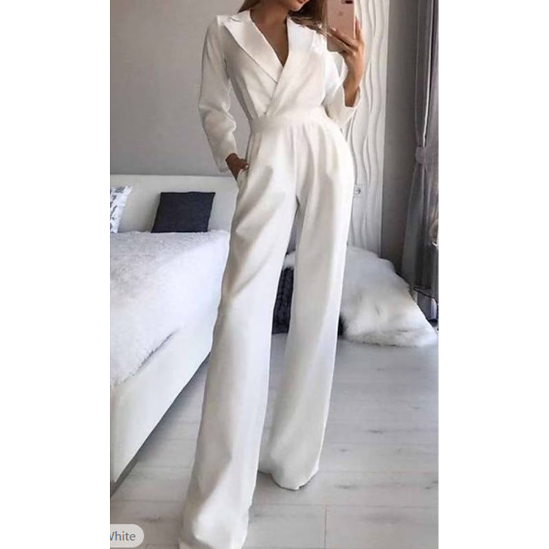 Damen Eleganter und modischer Jumpsuit mit schmalem Kragen und praktischen Taschen Drune