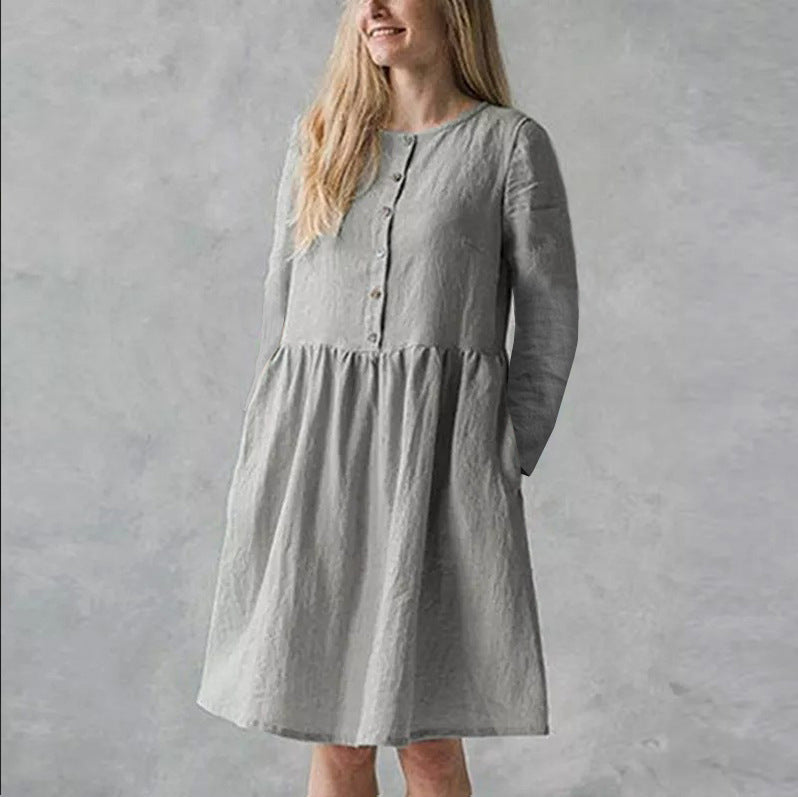 Damen lässiges Freizeitkleid mit Knopfverschluss und voluminösem Rock Drune