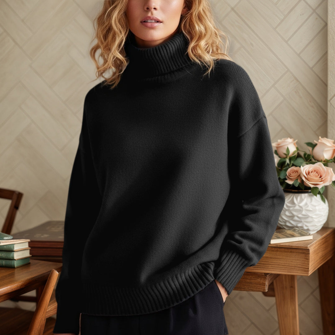 Damen nan Oversize Rollkragenpullover aus Feinstrick mit gerippten Bündchen Drune