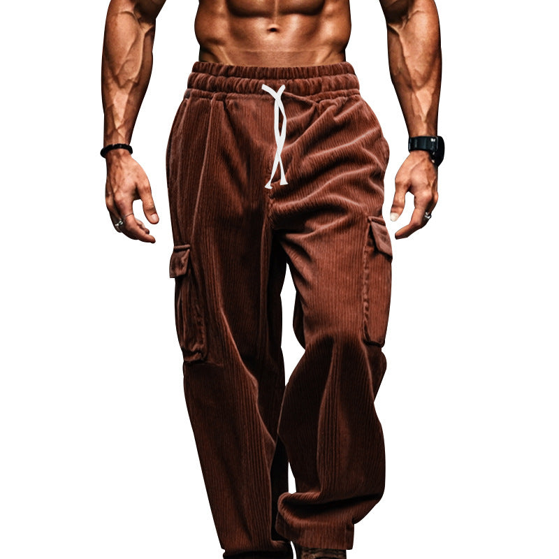 Herren nan oversized Cord-Cargohose mit elastischem Kordelzugbund und Mehrfachtaschen Drune
