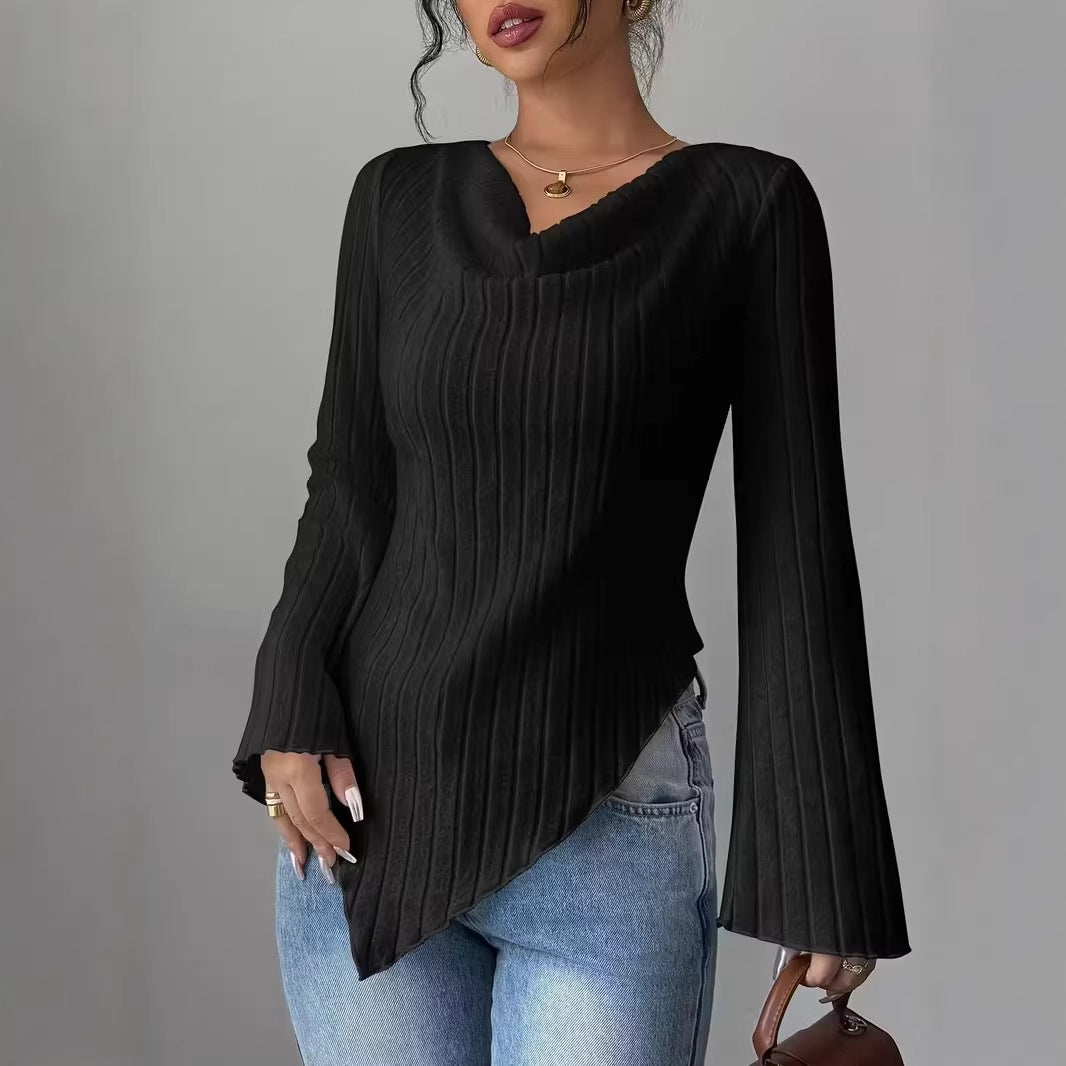 Damen Langärmliges Oberteil mit asymmetrischem Saum und strukturiertem Rippdesign Drune