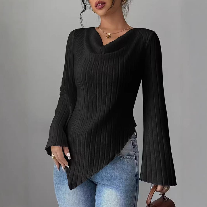 Damen Langärmliges Oberteil mit asymmetrischem Saum und strukturiertem Rippdesign Drune