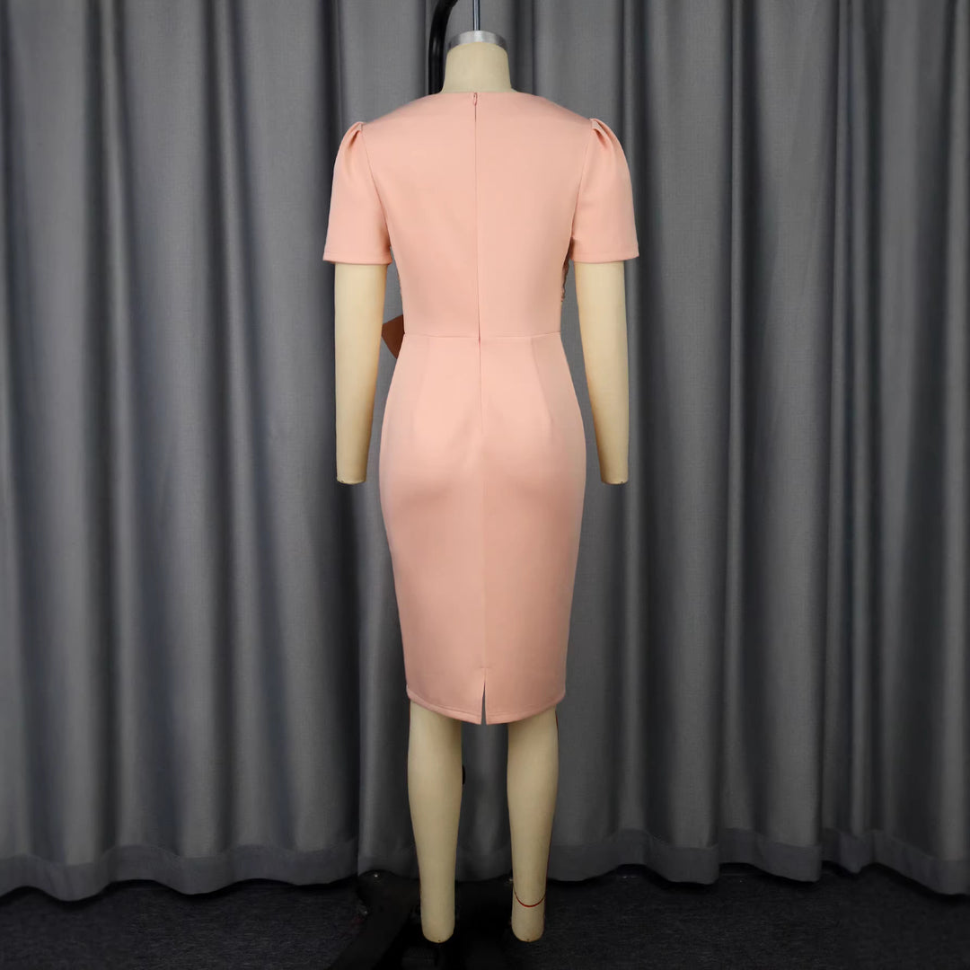 Damen figurbetontes Cocktailkleid mit floralen Applikationen und Schleifenakzent Drune
