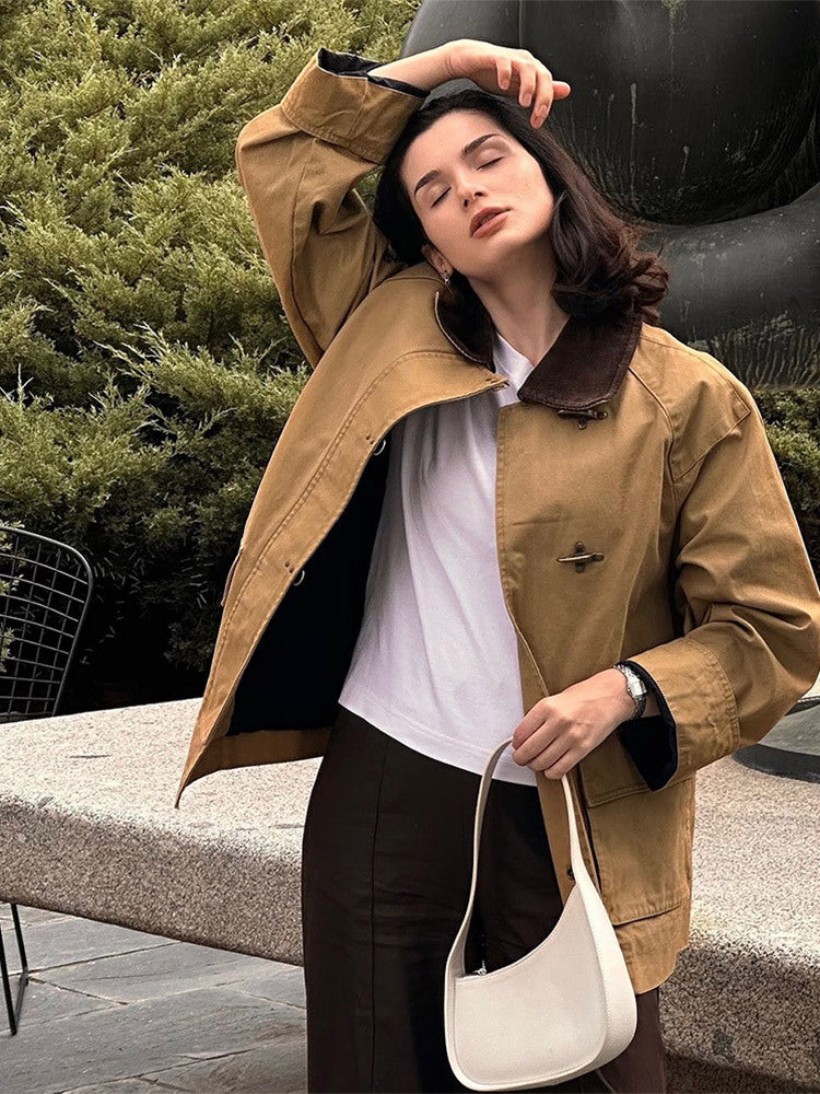 Damen modische Utility-Jacke mit klassischem Kragen und praktischen Taschen Drune