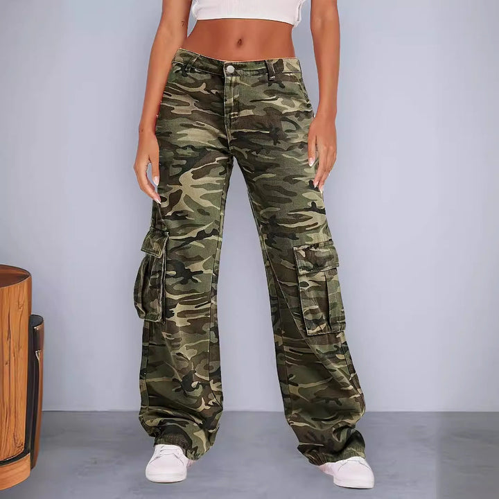 Damen Cargo-Hose im urbanen Camouflage-Stil mit praktischen Seitentaschen Drune