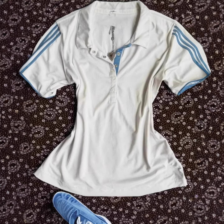 Damen Sportliches Polo-Shirt mit gestreiftem Kragen Drune