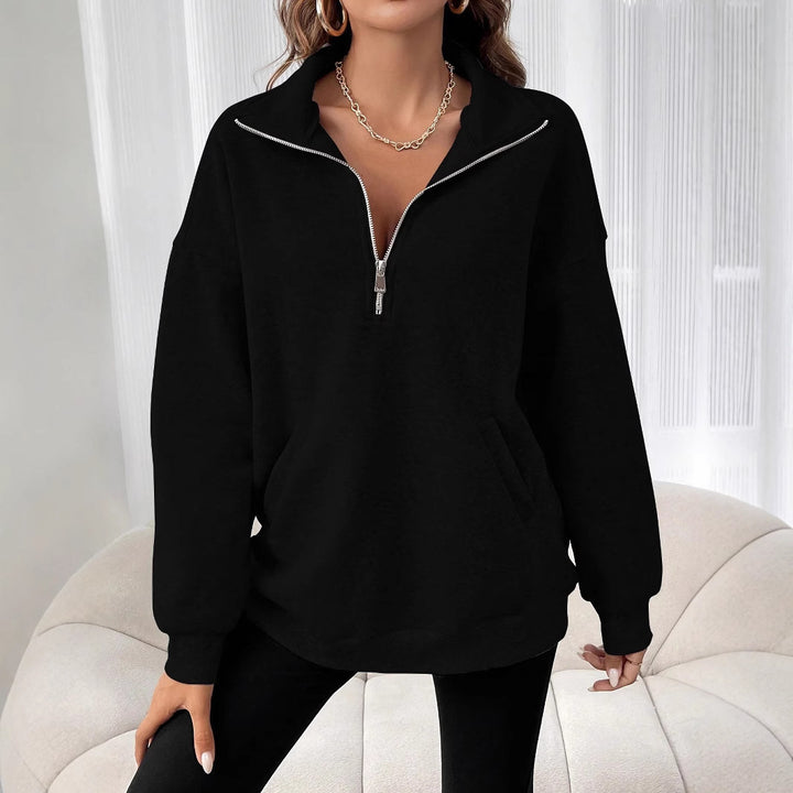 Damen lässiger Zip-Pullover mit Kängurutasche Drune