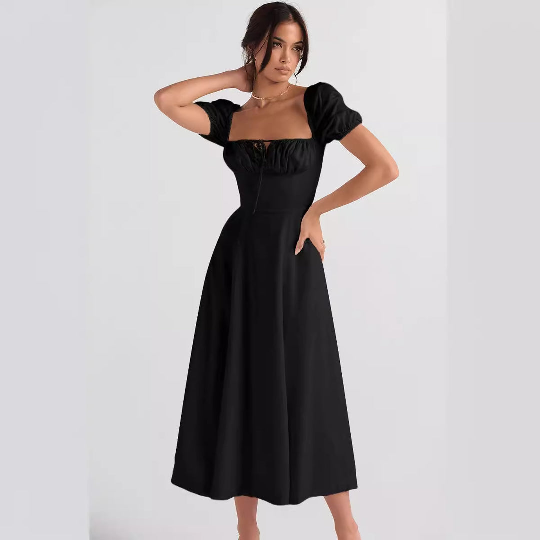 Damen Elegantes Midikleid mit Puffärmeln und raffiniertem Ausschnitt Drune