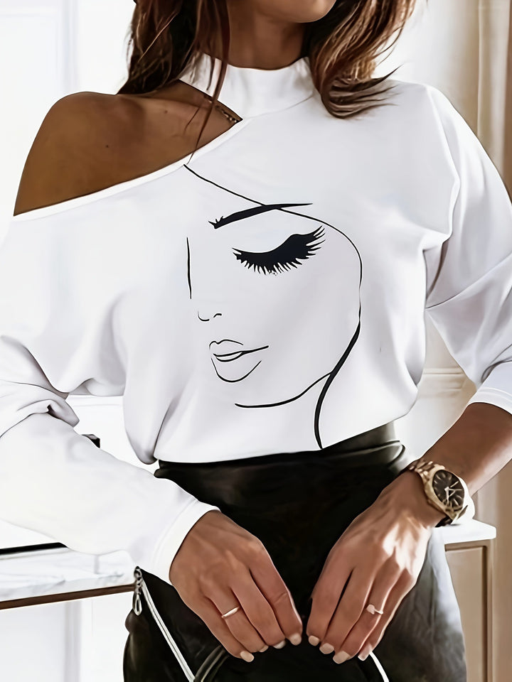Damen Oversized Sweatshirt mit offener Schulterpartie und elegantem Druck Drune