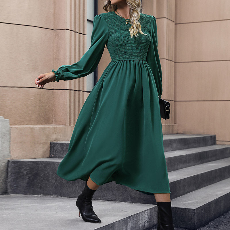 Damen elegantes Midikleid mit strukturiertem Oberteil und fließendem Rock Drune