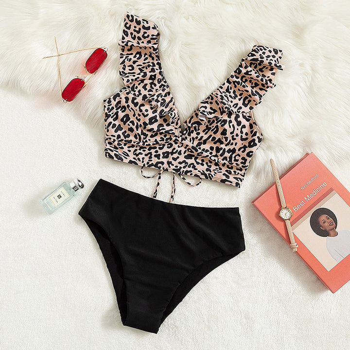 Damen Triangel-Bikini mit Rüschendetails und modischem Leo-Muster Drune