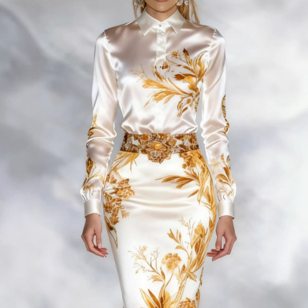 Damen Elegante Midi-Rock mit Blumenmuster und Volantabschluss Drune