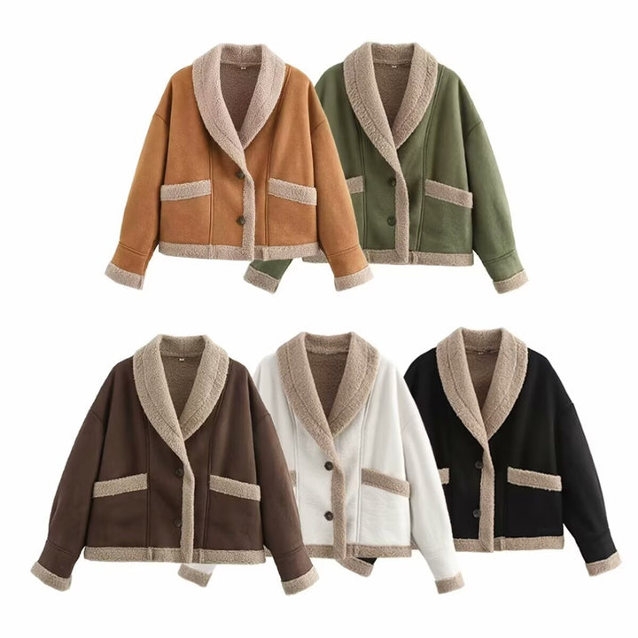 Damen Lässig geschnittene Stylische Jacket mit wärmendem Teddyfutter Drune