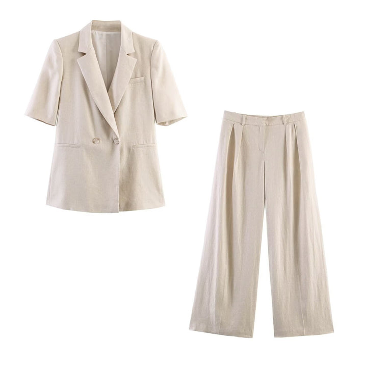 Damen Weite Leinenhose mit eleganten Falten und hohem Bund Drune