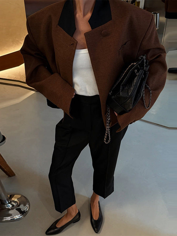 Damen Modische Kurzjacke mit strukturiertem Schnitt und hohen Kragen Drune