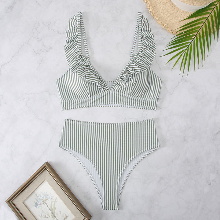 Damen Bikini-Set mit voluminösen Rüschen und hohem Taillenbund Drune
