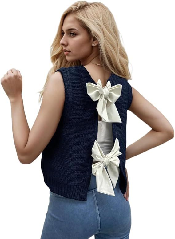 Damen Strickjacke mit dekorativem Rückendesign und Schleifendetails Drune