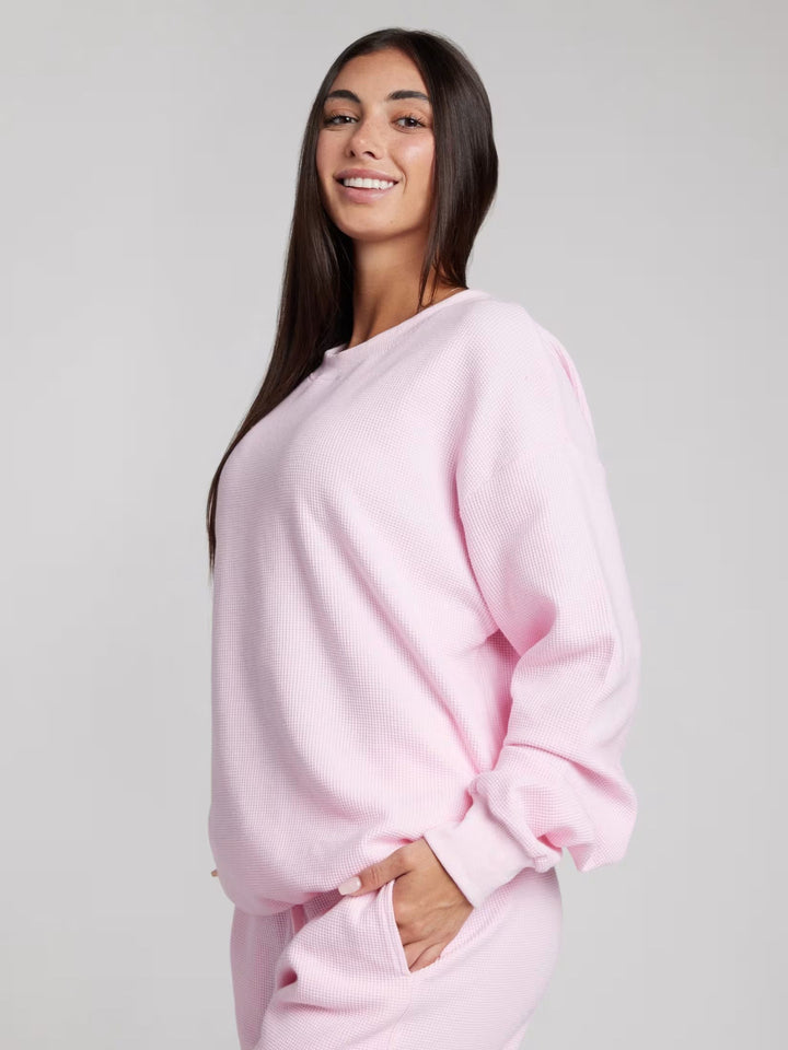 Damen Bequemes Waffelstruktur Freizeit-Set Drune