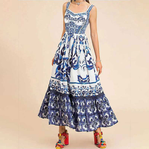 Damen Maxikleid mit aufwendigem ornamentalen Design und weit schwingendem Rock Drune