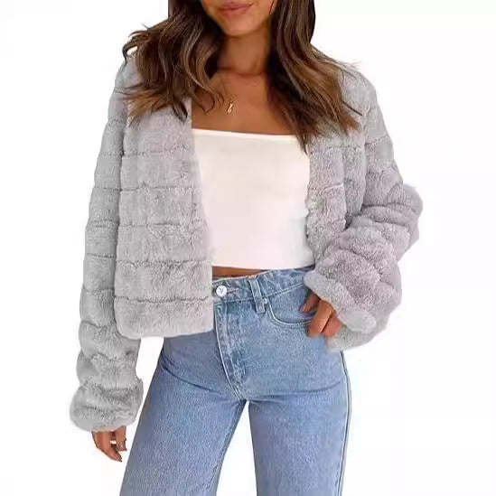 Damen Flauschige und modische Kurzjacke Drune