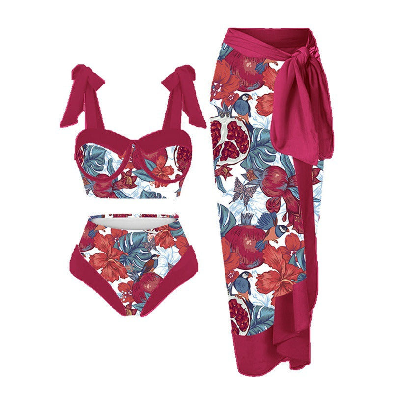 Damen Bikini-Set mit floralem Design und elegantem Überrock Drune