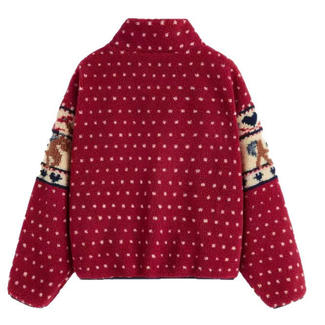 Damen Fleecejacke mit tierischem Muster und hoher Kragen Drune