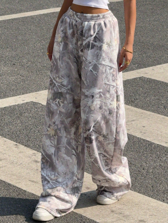 Damen Weitgeschnittene Print-Hose mit elastischem Bund Drune