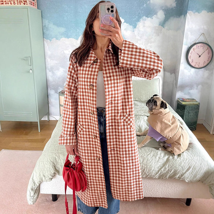 Damen Karomuster Trenchcoat Drune
