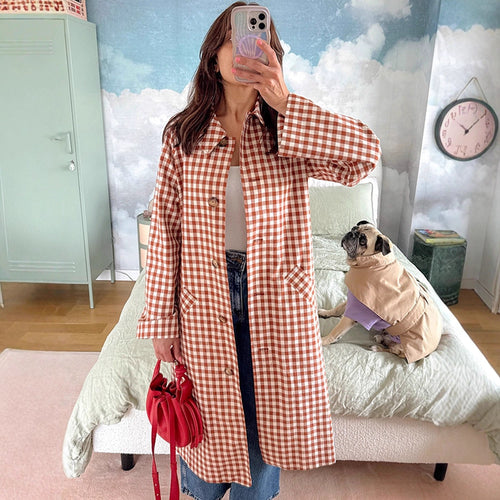 Damen Karomuster Trenchcoat Drune