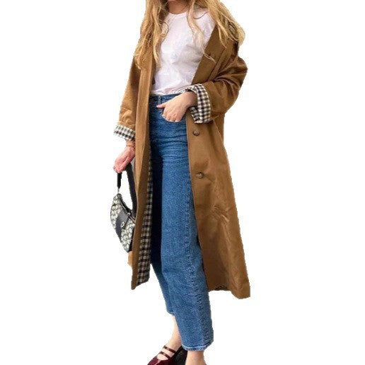 Damen Oversized Trenchcoat mit Karo-Muster Drune