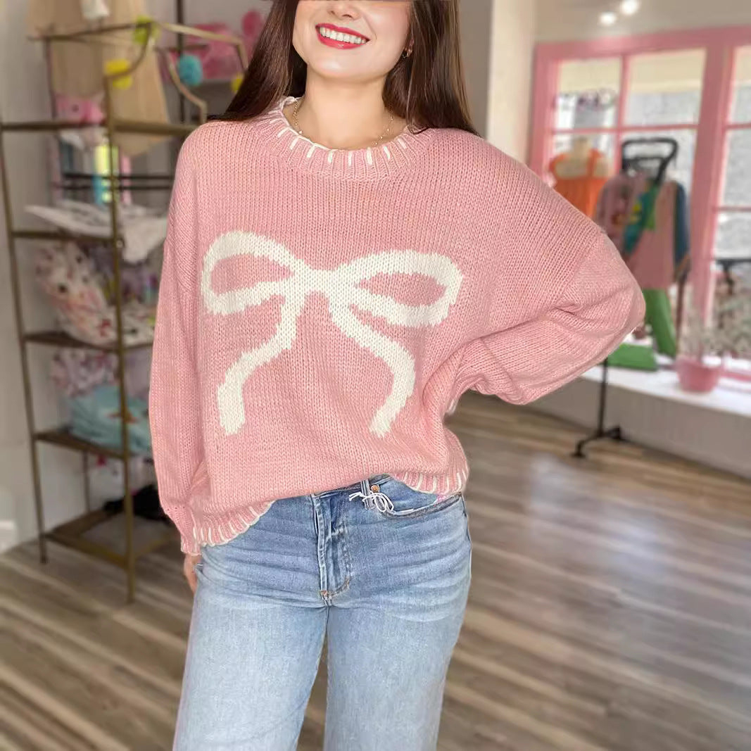 Damen lässiger Pullover mit verspieltem Schleifenmotiv und auffälligen Details Drune