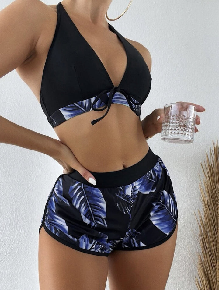 Damen Bikini-Top mit abnehmbaren Trägern und modischen Shorts Drune