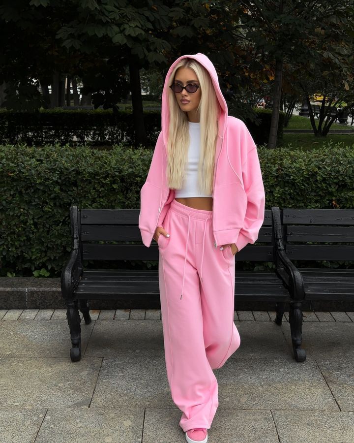 Damen nan cropped Kapuzenjacke mit durchgehendem Reißverschluss und taillenhoher Jogginghose Set Drune