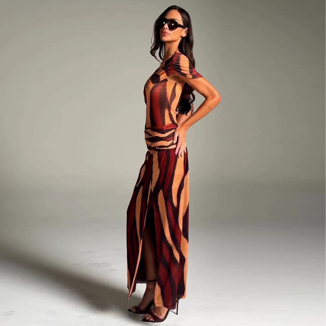 Damen Maxikleid mit asymmetrischem Schnitt und aufregendem Grafikdesign Drune
