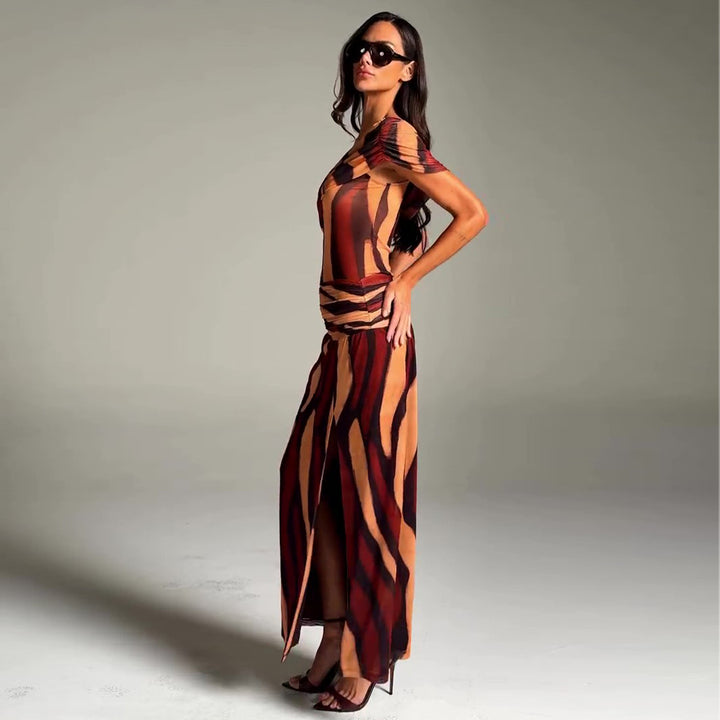 Damen Maxikleid mit asymmetrischem Schnitt und aufregendem Grafikdesign Drune