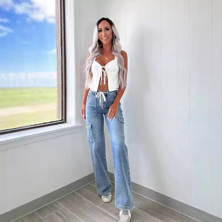 Damen Cargo-Jeans mit praktischen Taschen und weiter Beinform Drune