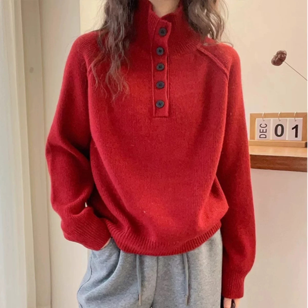 Damen Komfortabler Strickpullover mit Knopfleiste Drune