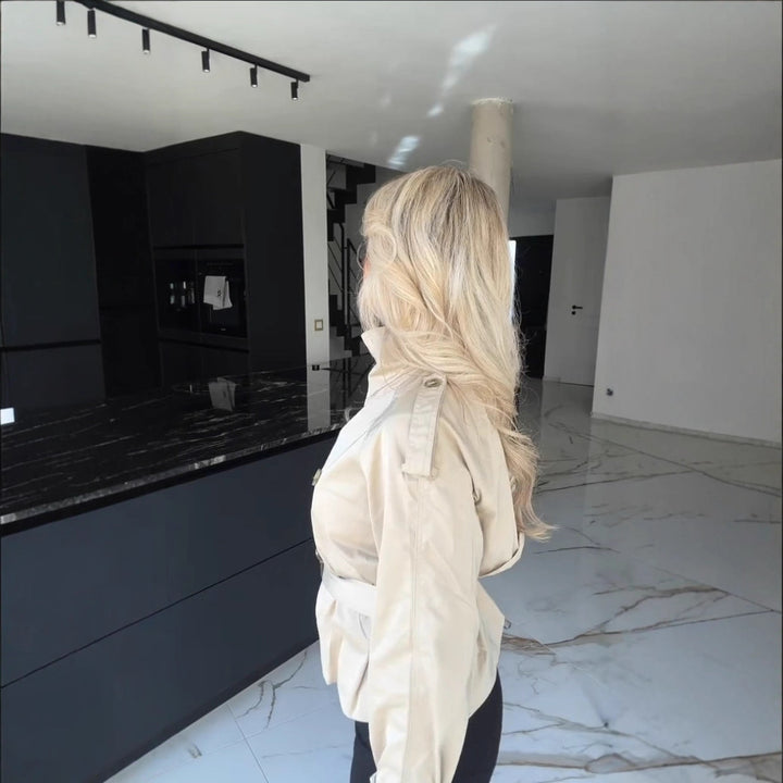 Damen Modischer Trenchcoat mit hohem Kragen und praktischen Seitentaschen Drune