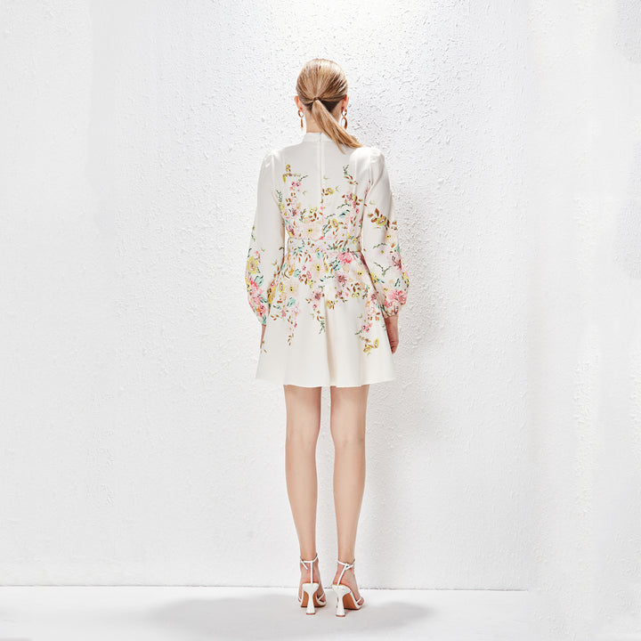 Drune | Baumwolle & Leinen Puffärmel Blumen Gürtel Kleid