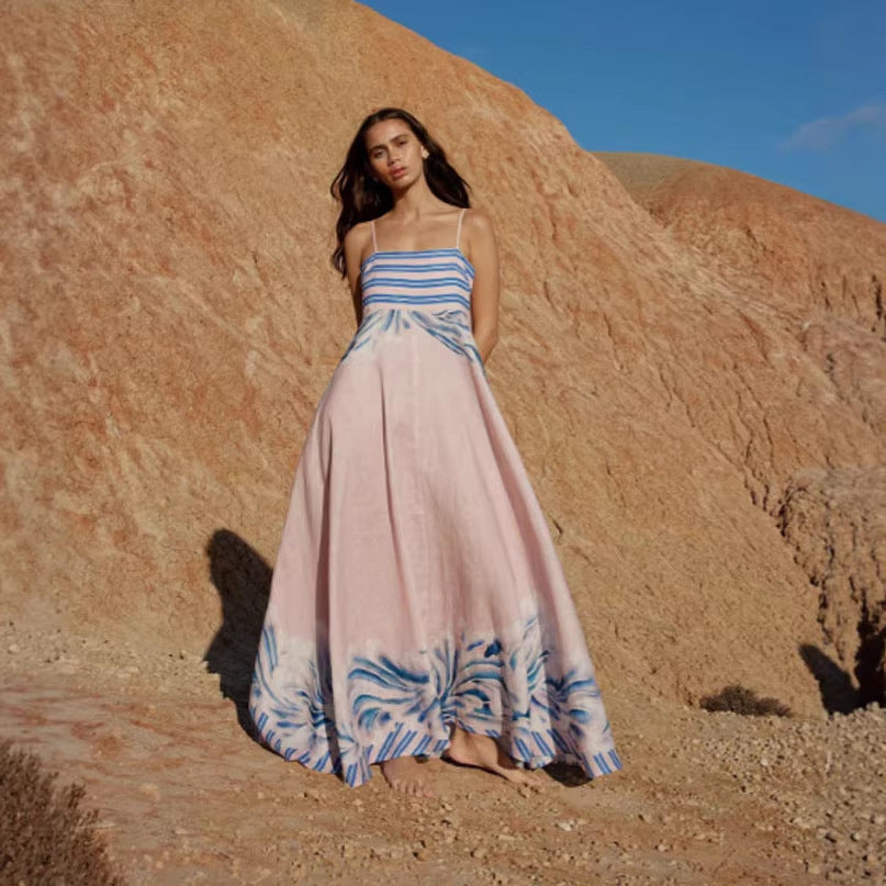 Damen Maxikleid mit dezenten Farbverlauf und floralem Muster Drune