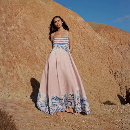 Damen Maxikleid mit dezenten Farbverlauf und floralem Muster Drune