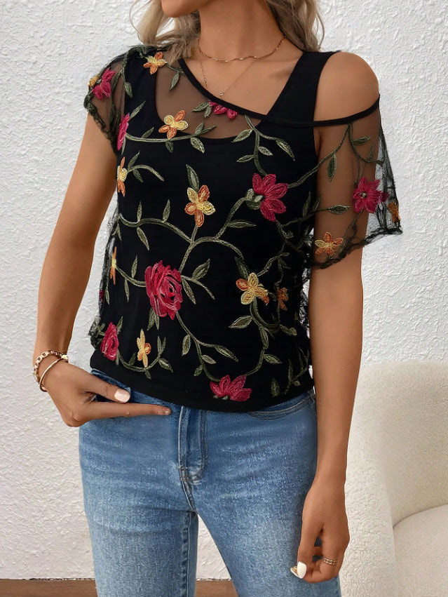 Damen Blouse mit floralen Applikationen Drune