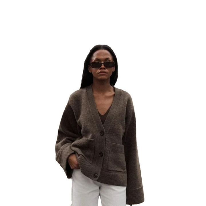 Damen Lässiger Strickjacke mit großen Taschen und offenem Schnitt Drune
