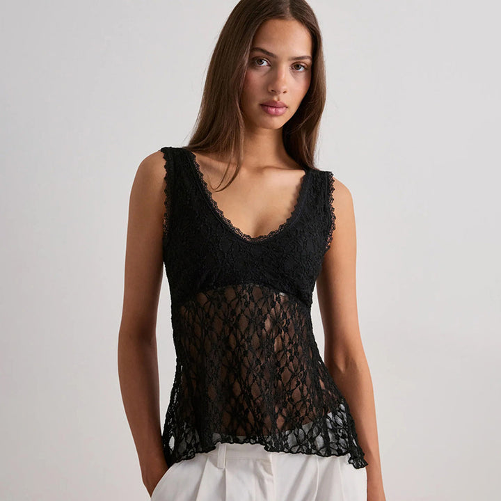 Damen Spitzentop mit elegantem Schnitt und durchscheinendem Design Drune